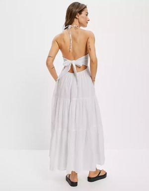 Robe Mi-longue American Eagle AE Ruched Halter Blanche Femme | DLO-14521128